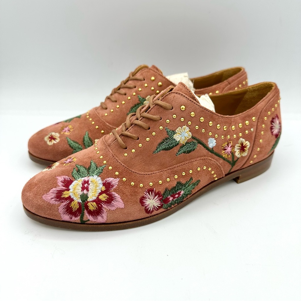 Sezane Louis Derbies - Pink Floral Embroidered Flats